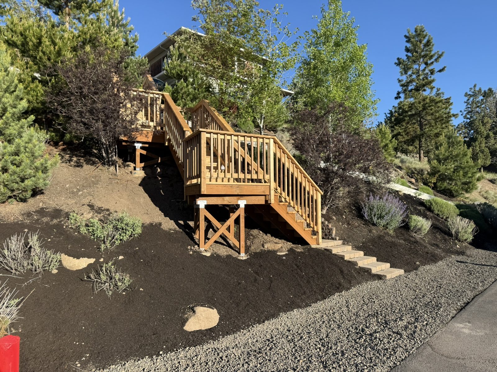Multi-level wood deck on a Central Oregon home