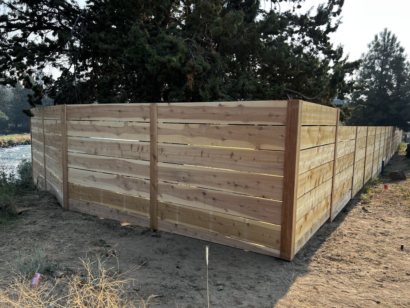 Horizontal cedar privacy fence with gate